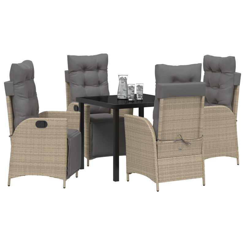 5-teiliges Garten-Dining-Set Beige Poly-Rattan