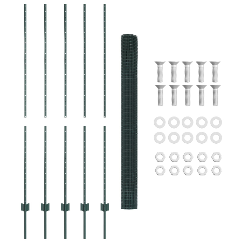 Schweissdrahtzaun mit 5 U-Posten Grün 1,6x10 m Stahl