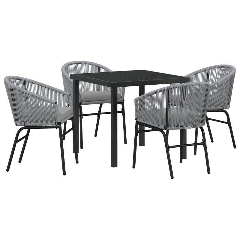 5-teiliges Garten-Esszimmer-Set Graues Poly-Rattan