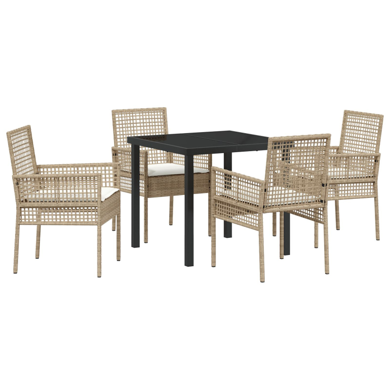 5-teiliges Garten Esszimmerset mit Kissen in Beige aus Poly Rattan