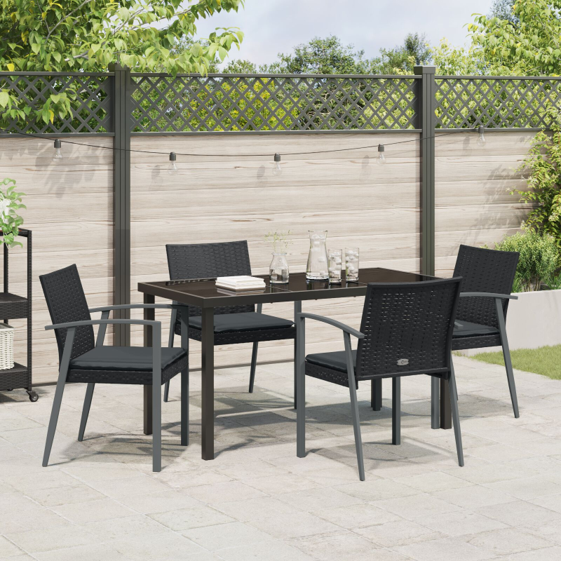Set aus 3 Schwarz PE-Rattan, Stahl 56,5x57x83 cm Langlebig