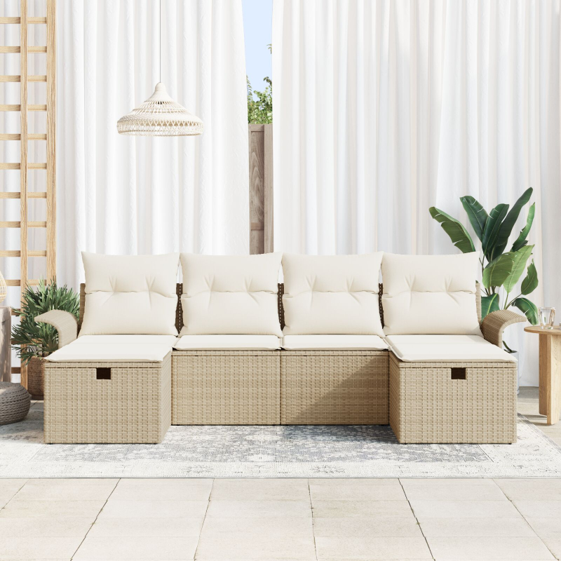 6-teiliges Garten Sofa Set mit Kissen Beige Poly Rattan
