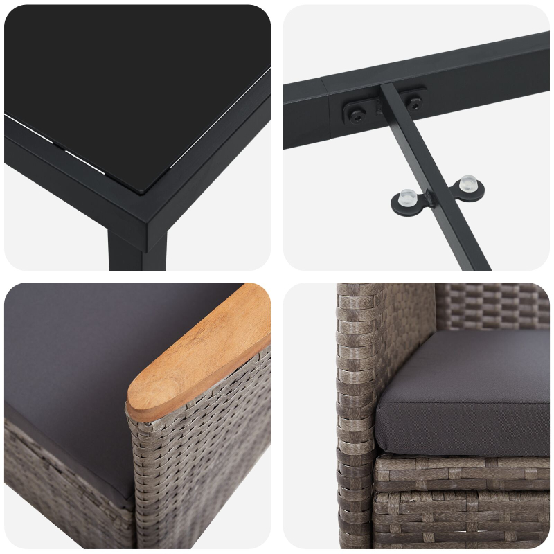 5-teiliges Garten-Dining-Set mit Kissen Grau Poly-Rattan