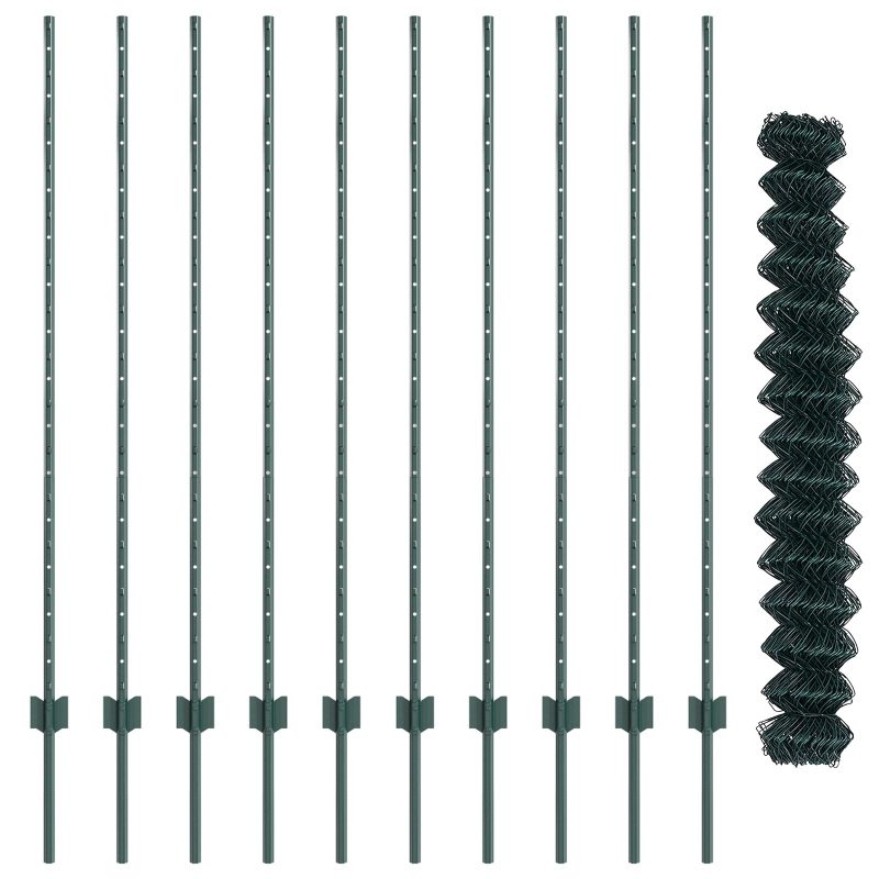 Stabzaun mit 10 U-Posts Grün 1,4x10 m Stahl