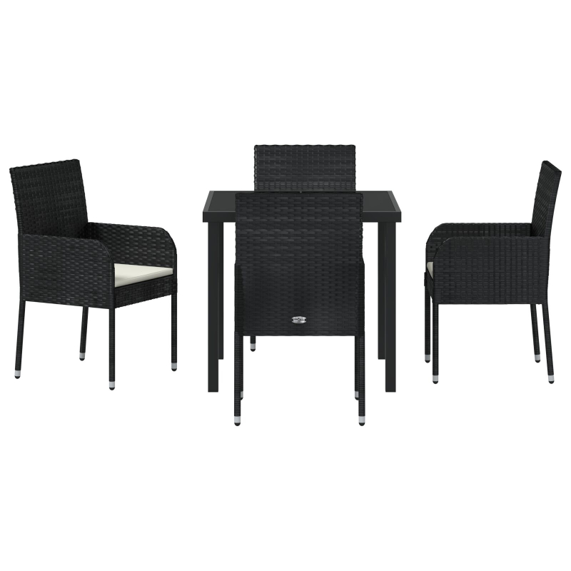 5-teiliges Garten-Essbereich mit Kissen Schwarz Poly-Rattan