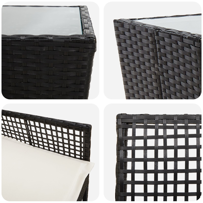 3-teiliges Garten-Bistroset mit Kissen Schwarz Poly Rattan
