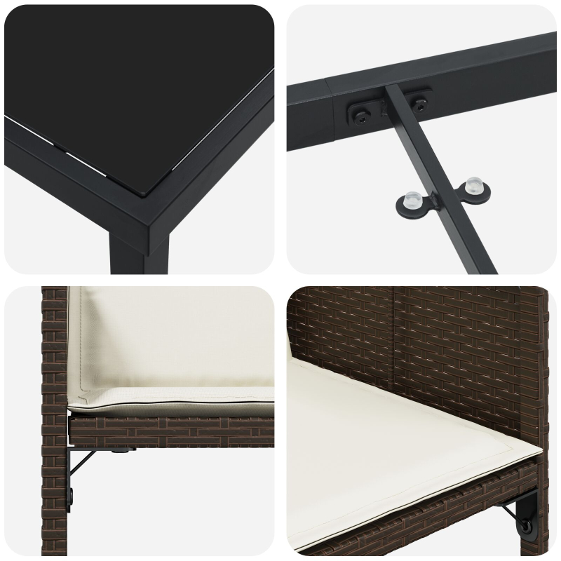 5-teiliges Garten Essset mit Kissen Braun Poly Rattan