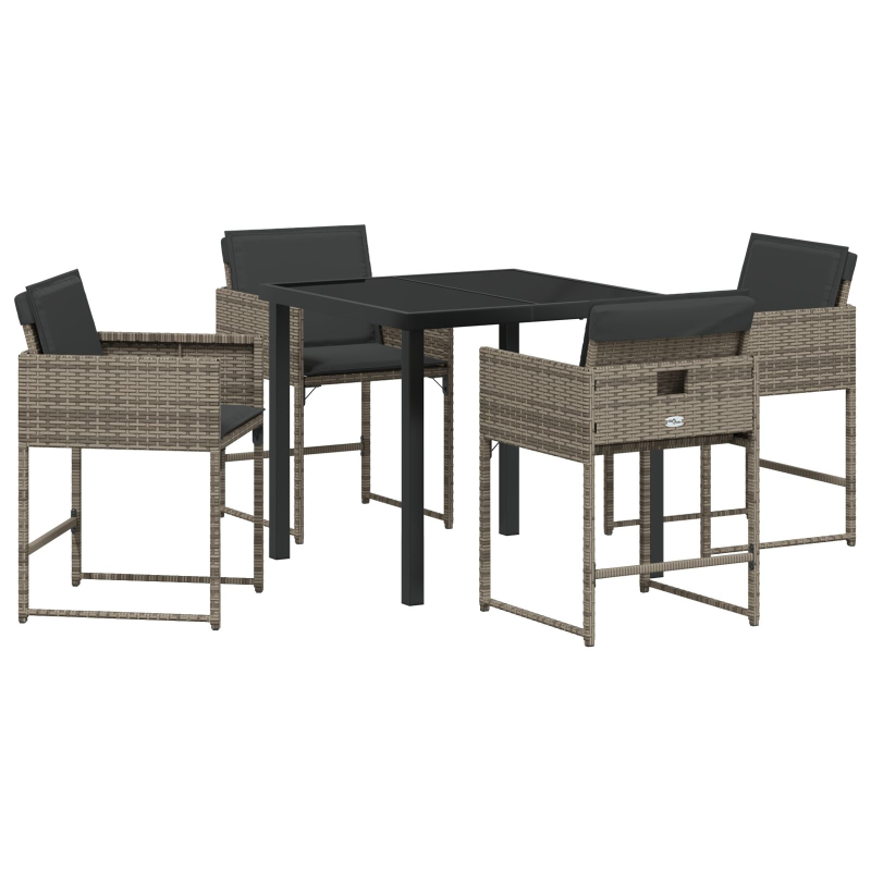 5-teiliges Garten Essset mit Kissen aus grauem Poly-Rattan