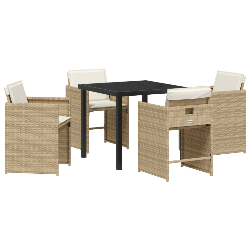 5-teiliges Garten-Essstuhlset mit Kissen Beige Poly-Rattan