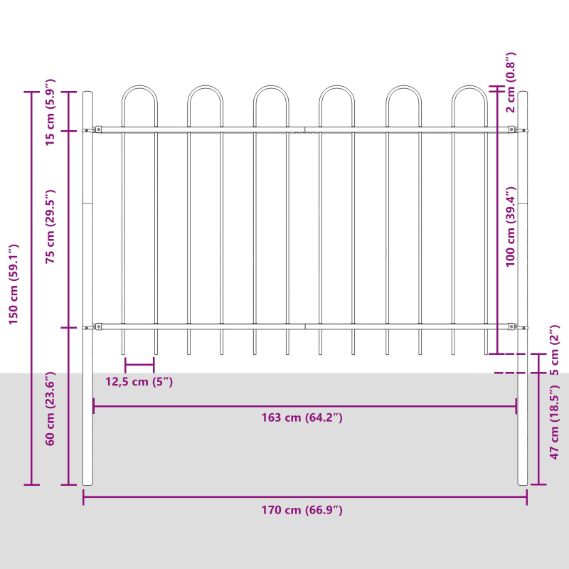 Gartenzaun mit Bogenoberteil Weiß 10,2x1 m aus Stahl