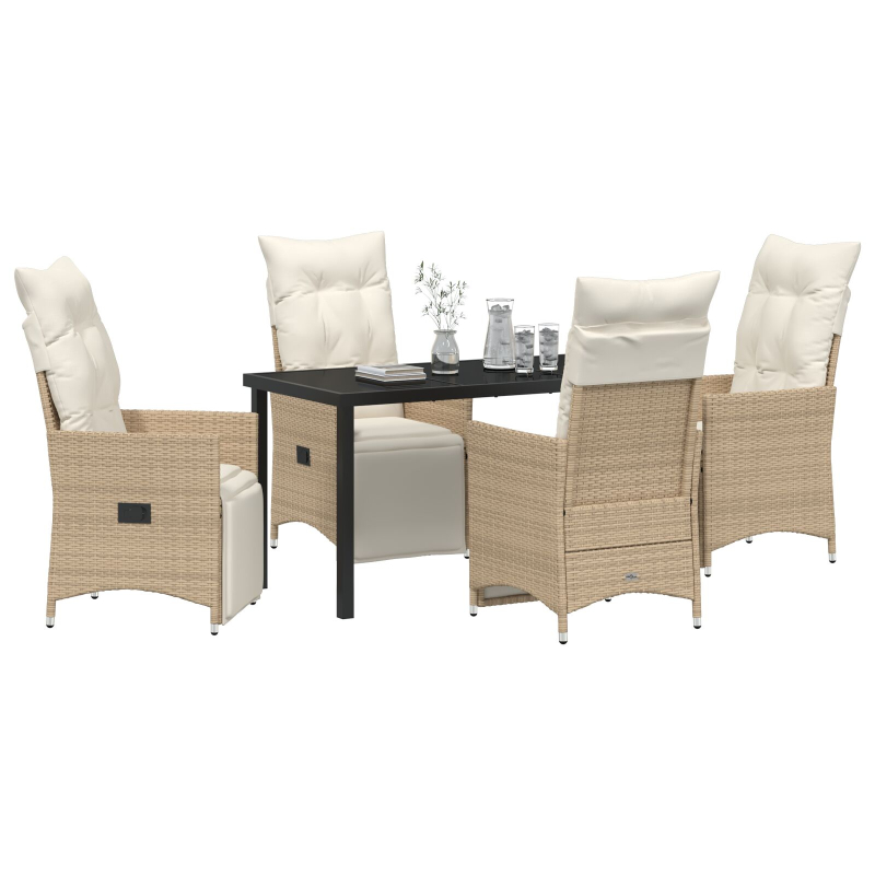 5-teiliges Garten-Dining-Set mit Kissen Beige Poly-Rattan