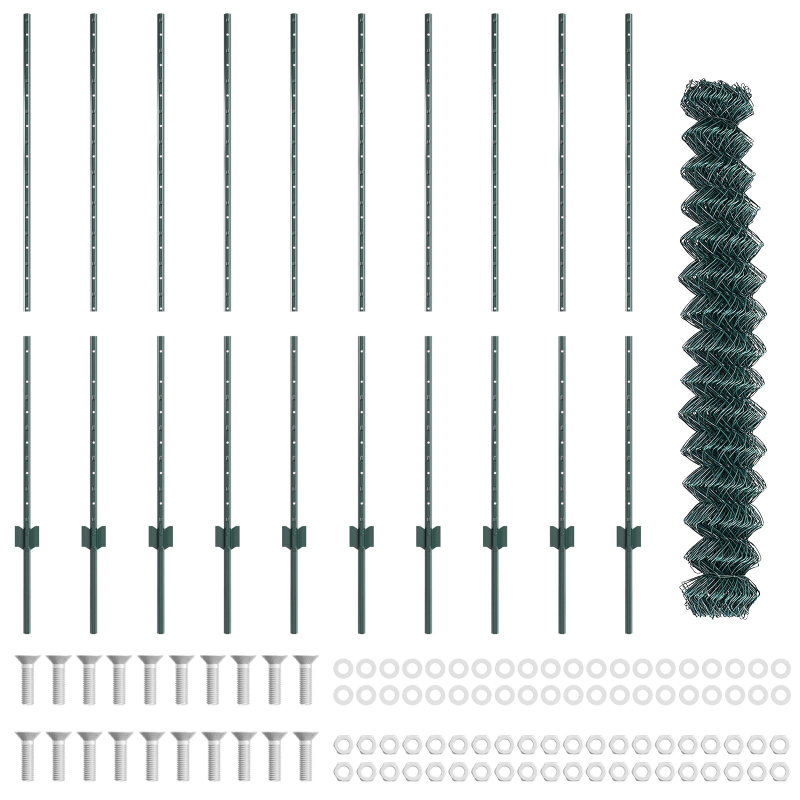 Stabzaun mit 10 U-Posts Grün 1,4x10 m Stahl