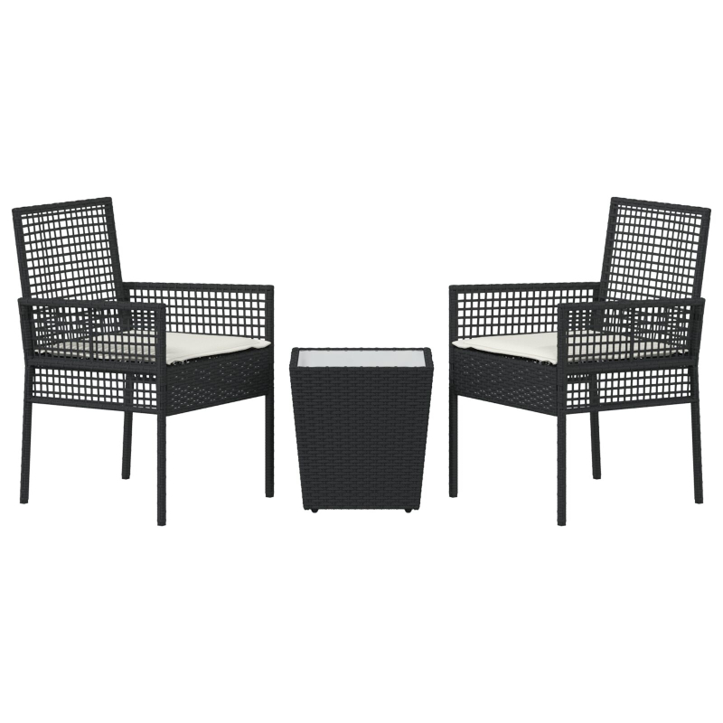 3-teiliges Garten-Bistroset mit Kissen Schwarz Poly Rattan
