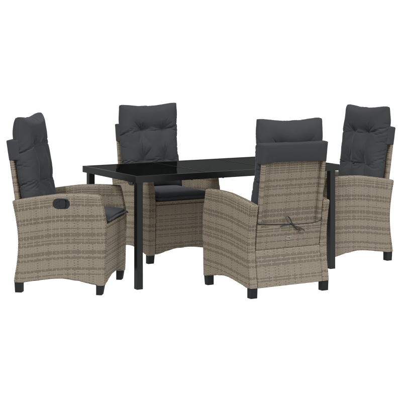 5-teiliges Garten-Dining-Set mit Kissen in Grau und Poly Rattan