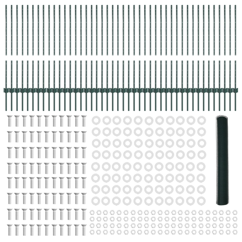 Zaunpfosten 11 Stück U-Kanal Grün 100 cm Stahl, Sechseckzaun Grün 1x100 m Stahl