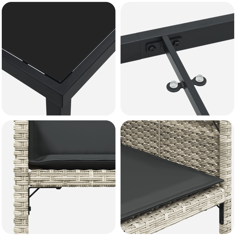 5-teiliges Garten-Dining-Set mit Kissen in Hellgrau aus Poly-Rattan