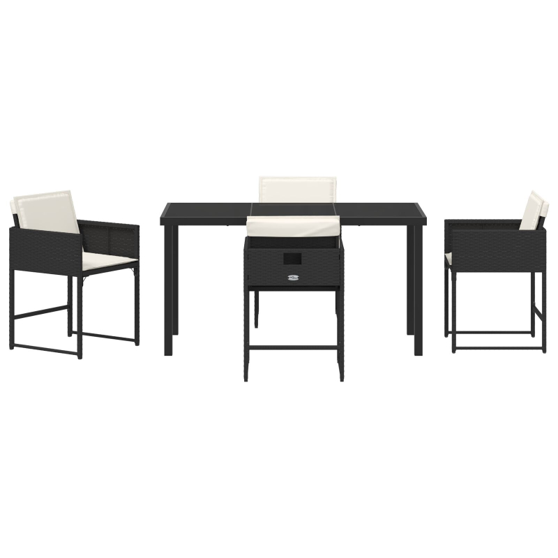 5-teiliges Gartenset mit Kissen aus schwarzem Poly-Rattan