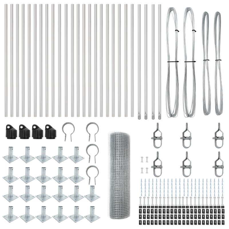 Geschweißter Drahtzaun mit 13 Flanschpfosten 1x50 m Galvanisierter Stahl