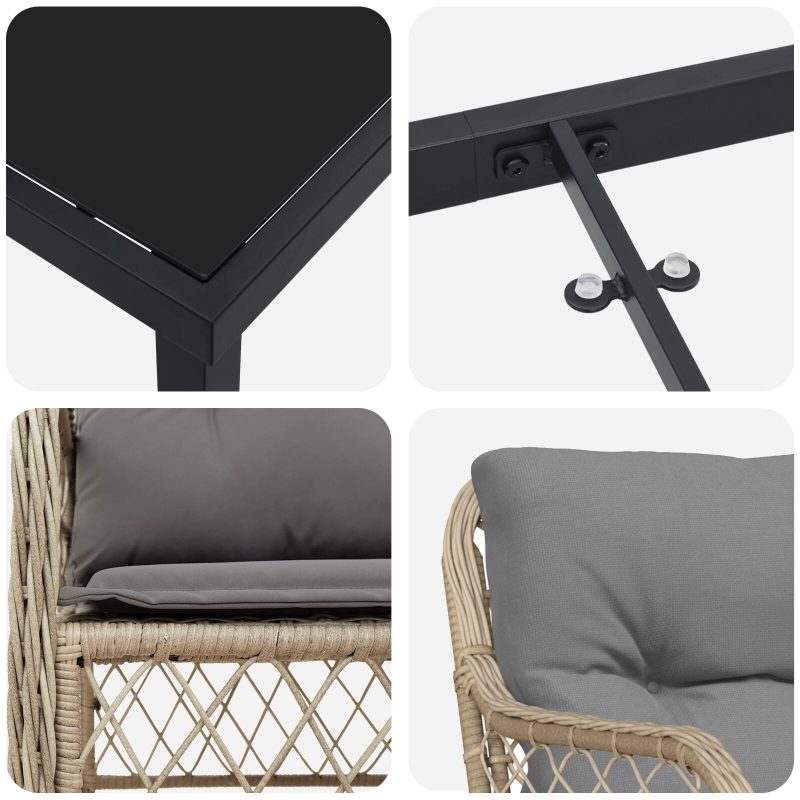 5-teiliges Garten-Essgruppen-Set mit Kissen Beige Poly Rattan