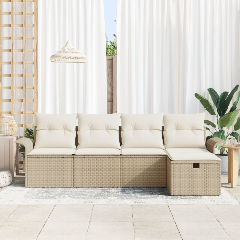 5-teiliges Garten Sofa Set mit Kissen Beige Poly Rattan