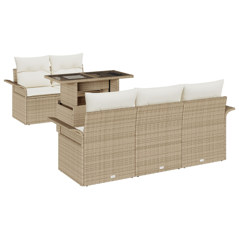 6-teiliges Garten-Sofa-Set mit Kissen Beige Poly-Rattan