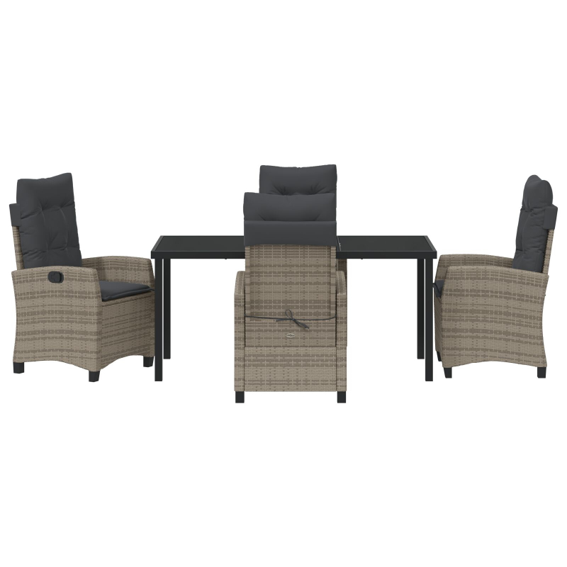 5-teiliges Garten-Dining-Set mit Kissen in Grau und Poly Rattan