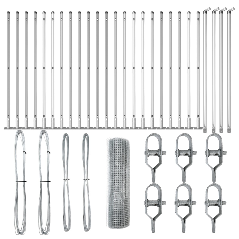 Geschweißter Drahtzaun mit 13 Flanschpfosten 1x50 m Galvanisierter Stahl