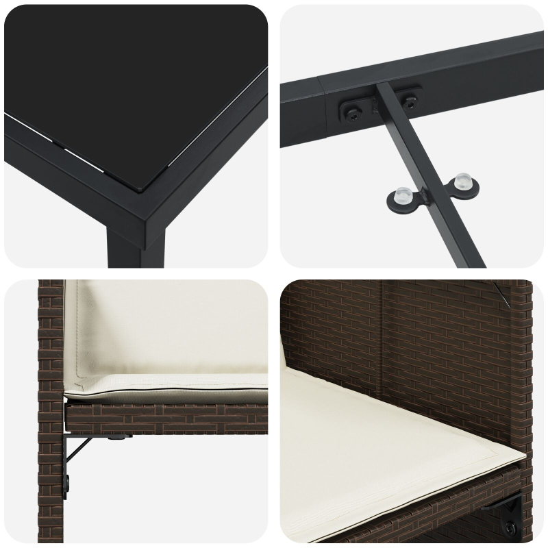 5-teiliges Garten-Esszimmermöbel-Set mit Kissen in Braun aus Poly-Rattan