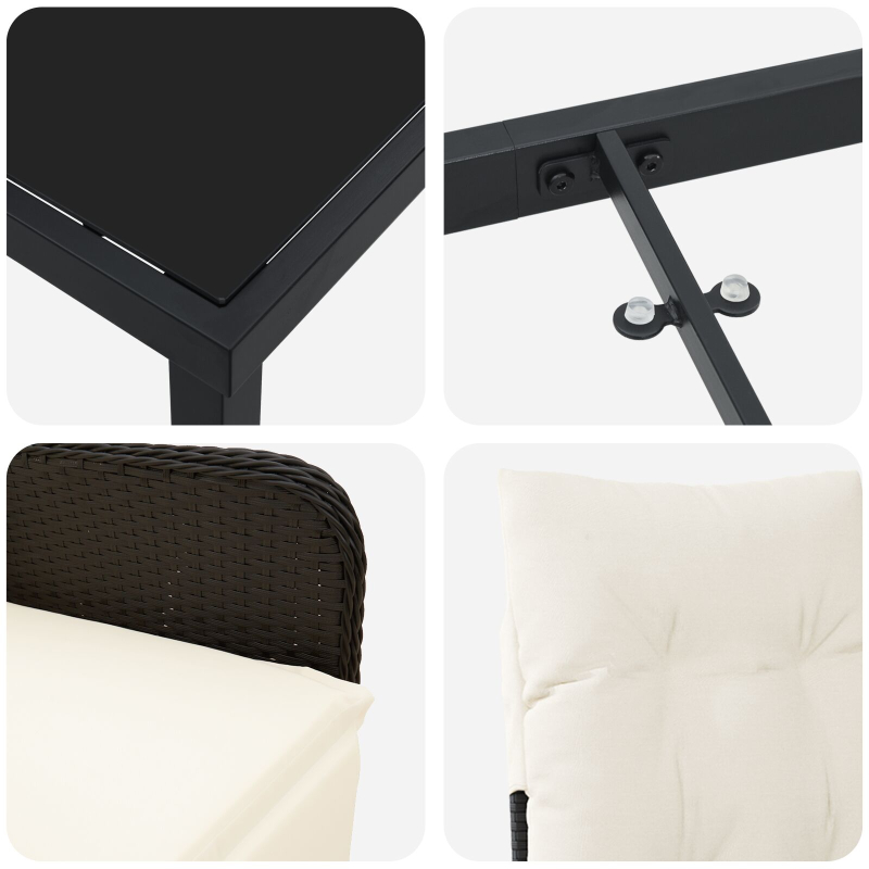 5-teiliges Gartenset mit Kissen in Schwarz aus Poly-Rattan