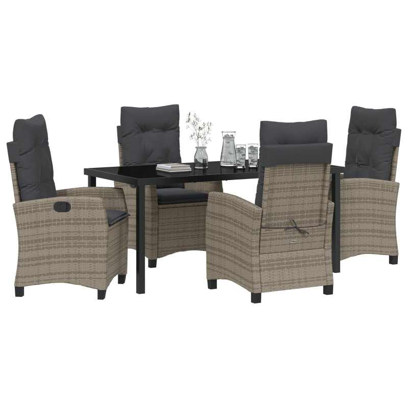 5-teiliges Garten-Dining-Set mit Kissen in Grau und Poly Rattan