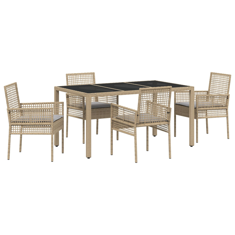 5-teilige Garten-Essgruppe mit Kissen Beige Poly Rattan