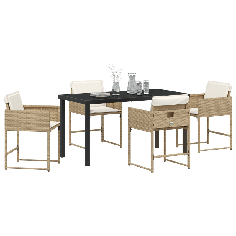5-teiliges Garten Esszimmer Set mit Kissen Beige Poly Rattan