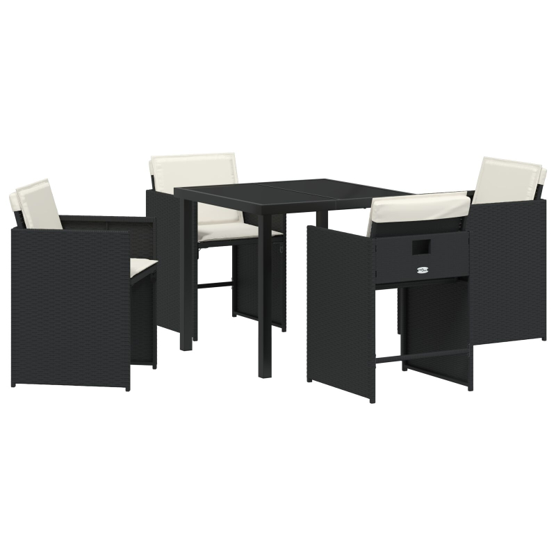 5-teiliges Garten-Dining-Set mit Kissen Schwarz Poly-Rattan