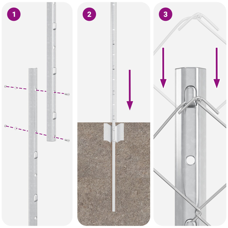 Kettengliedzaun mit 20 U-Posts Silber 1,5x10 m Stahl