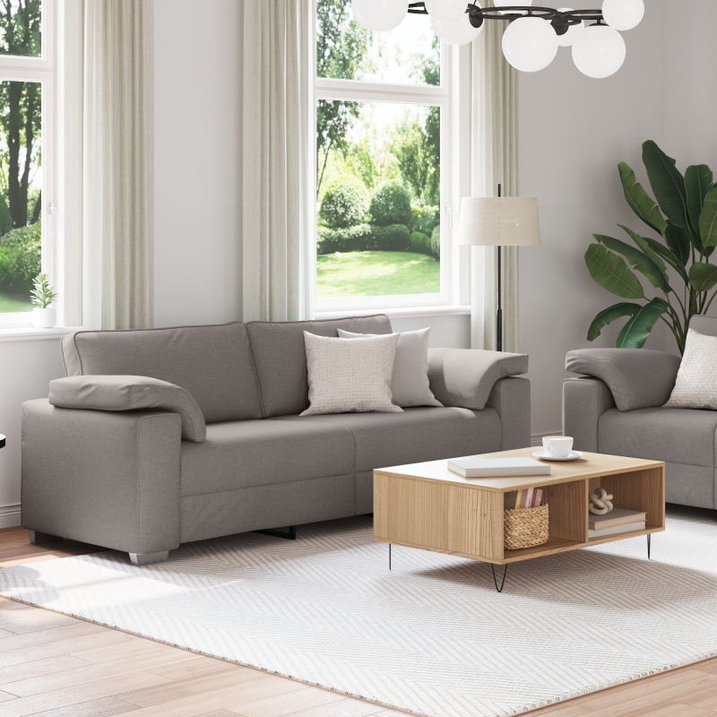 2-teiliges Sofaset mit Kissen Taupe Stoff