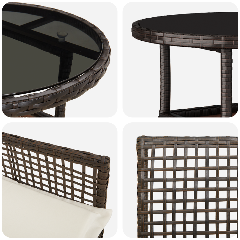 3-teiliges Garten Essset Braun Poly Rattan