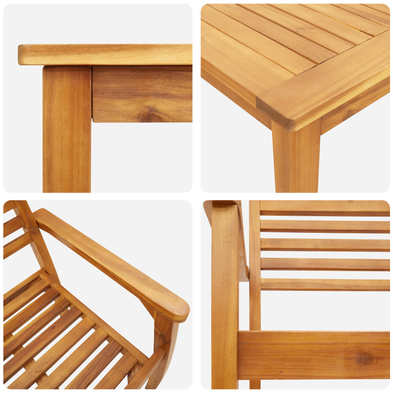 3-teiliges Garten-Esszimmer Set aus massivem Akazienholz