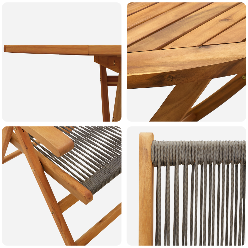 5-teiliges Garten Essset in Grau mit massivem Akazienholz und Poly Rattan