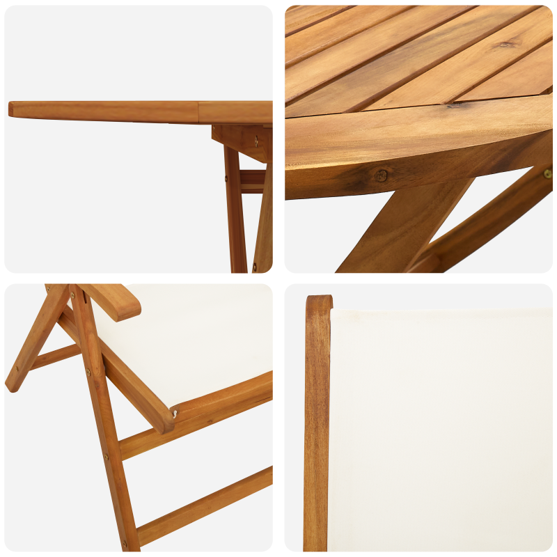 5-teilige Garten Essgruppe Creme Weiß Massivholz Akazie