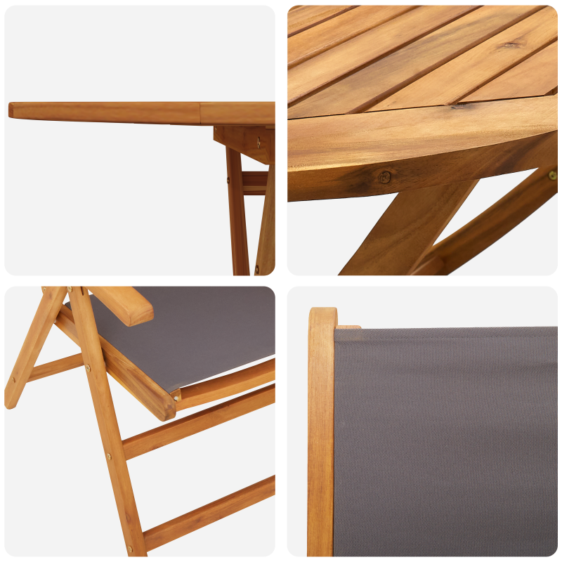 7-teiliges Garten-Essset Anthrazit aus massivem Akazienholz