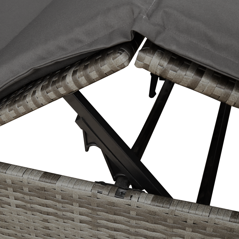 Doppel-Sonnenliege mit Dach und Vorhängen Grau Poly-Rattan