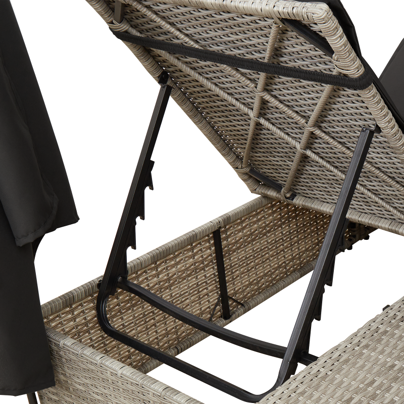 Doppel-Sonnenliege mit Dach und Vorhängen Hellgrau Poly Rattan