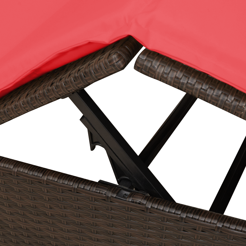 Doppelte Sonnenliege Set aus 2 Braun und Rot Rattan und Polyester