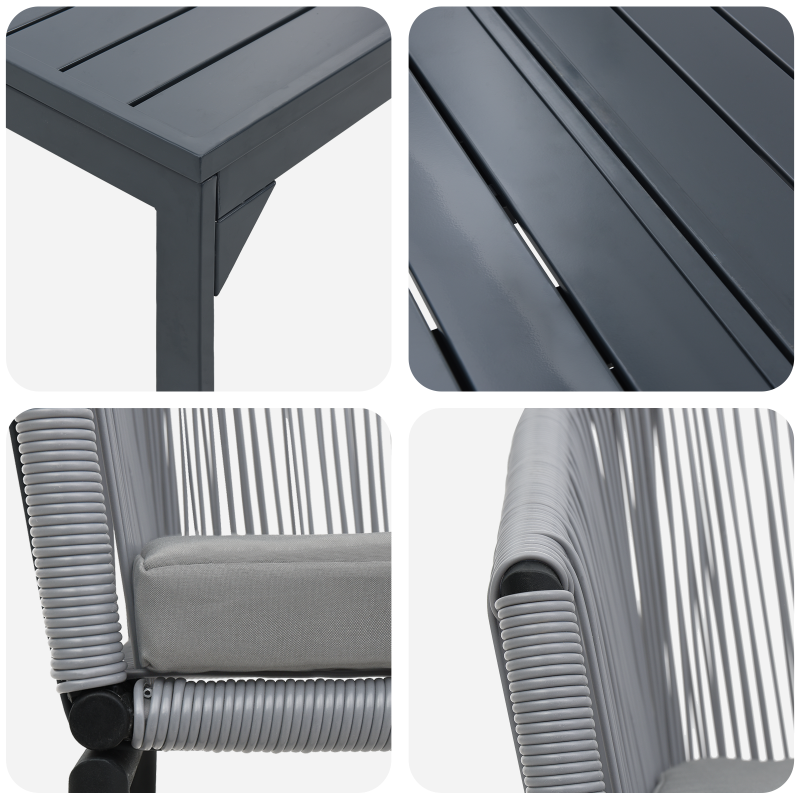 10-teiliges Garten-Esstisch-Set mit Kissen, graues Poly-Rattan, Ausziehbarer Gartentisch Anthrazit (140-210)x90x73 cm Stahl