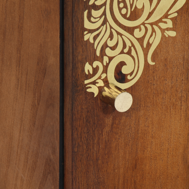 Highboard Honigbraun mit goldenen Akzenten Massivholz Mango