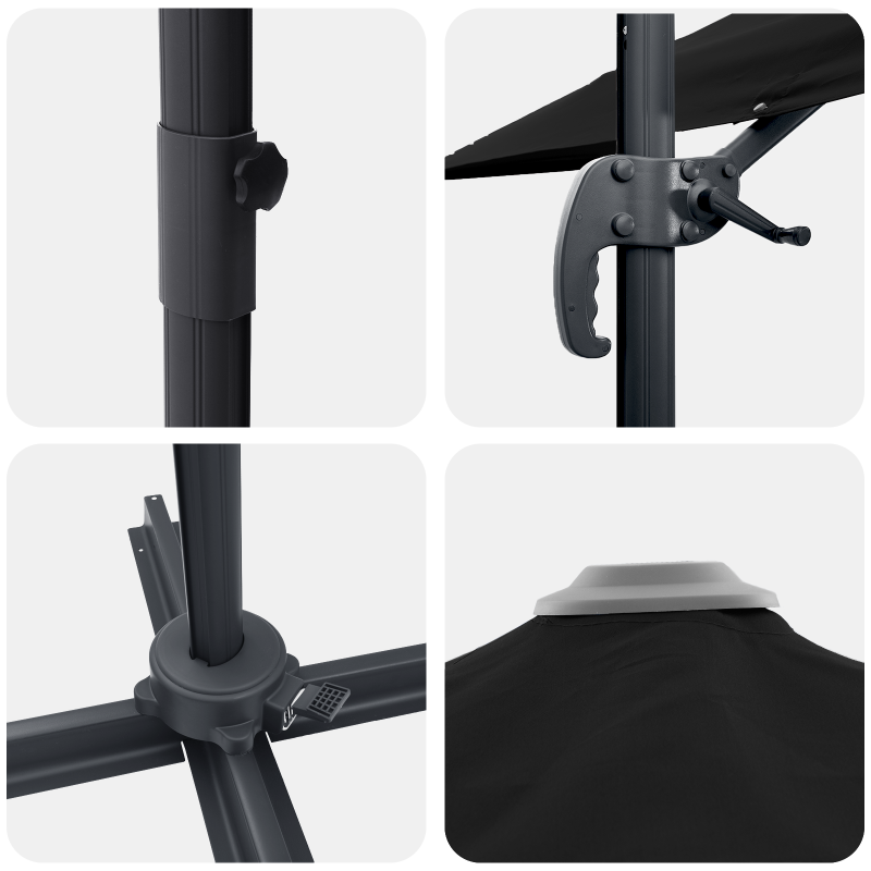 Freischwingender Roma Parasol Schwarz 286x285x265 cm Aluminium