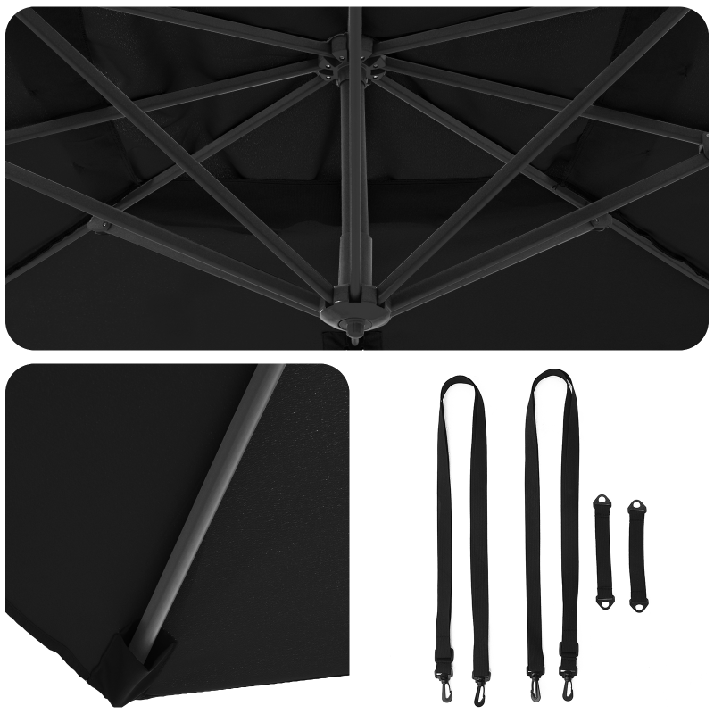 Freischwingender Roma Parasol Schwarz 286x285x265 cm Aluminium