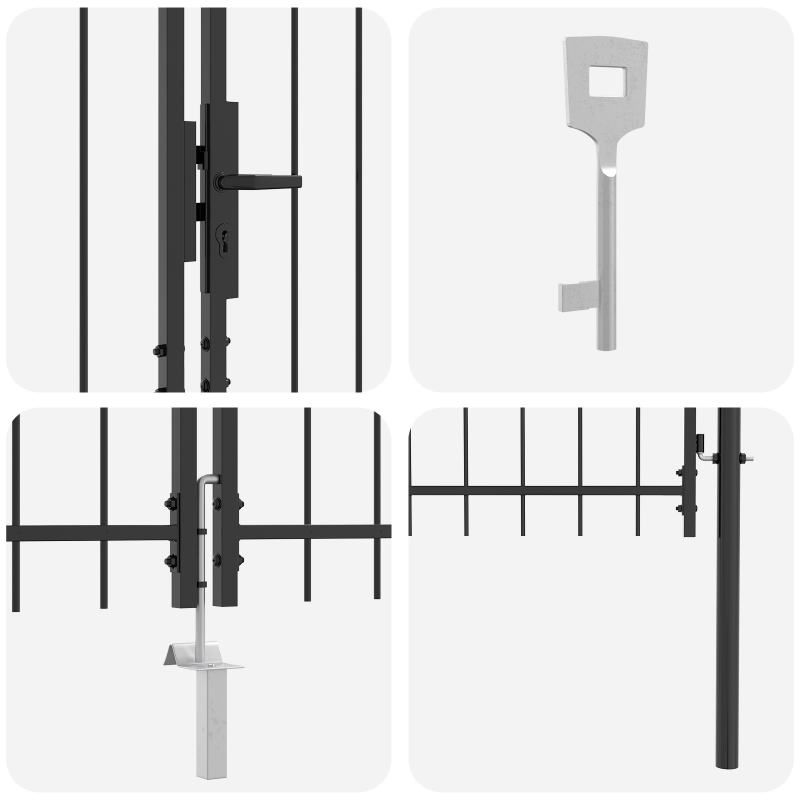 Gartentor mit Spear Top Doppelt schwenkbar Grau 175x400 cm Stahl