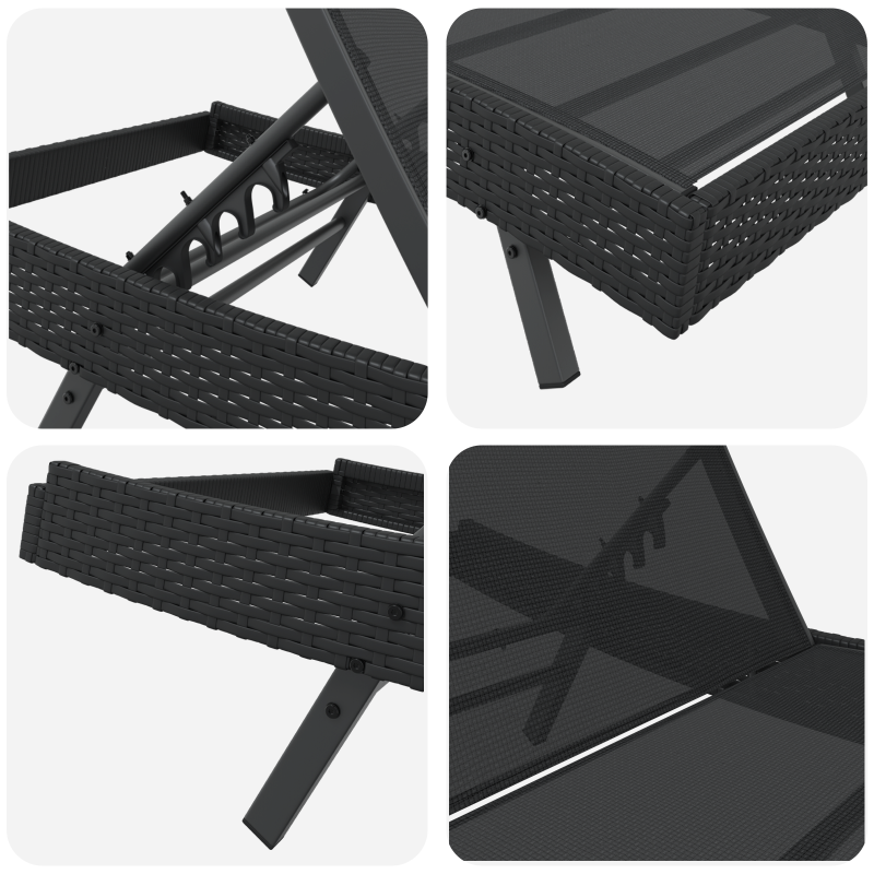 Schwarze Sonnenliege aus Poly Rattan und Textilene von