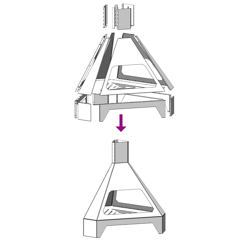 Feuerschale mit Schornstein Schwarz 50x43x52 cm Stahl